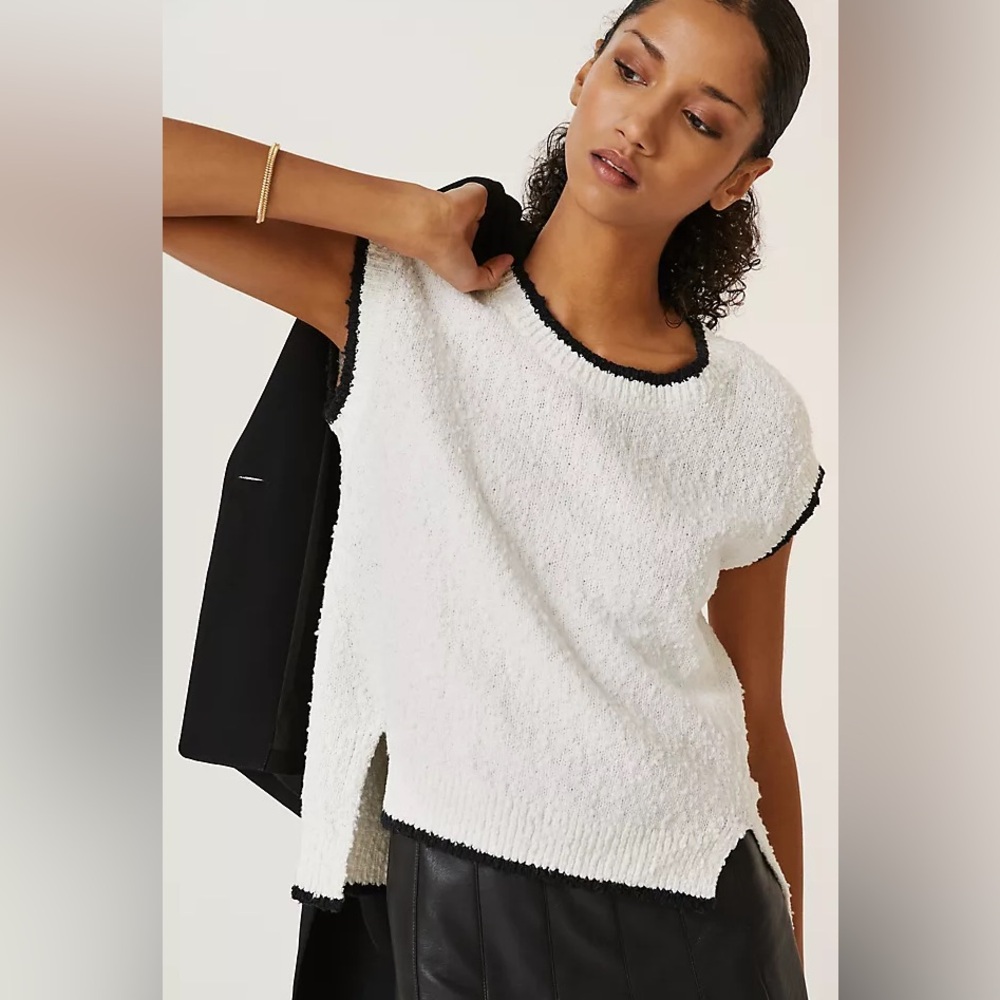 Anthropologie Maeve Marlena White and Black Textured Tank Top‎ Sweater Size XS